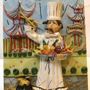 Joanna Art 3D Resin Wall Art Chef with chopsticks and platter with Octopus